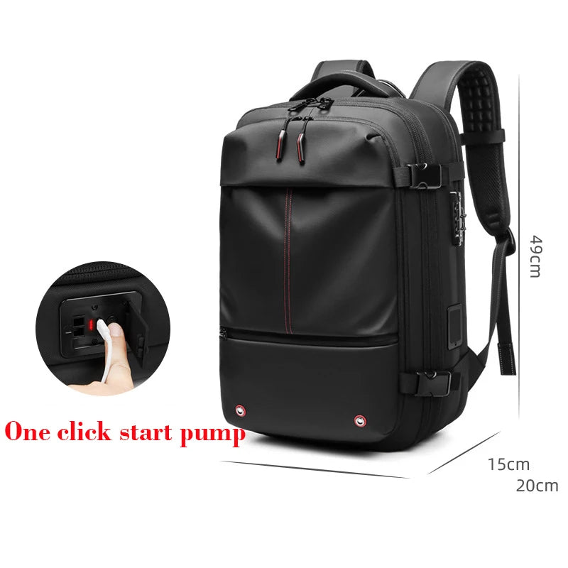 Men Travel Backpack One Click Start Pump Vacuum Compression Laptop Backpack Hiking Business 60L Extended Mountaineering Backpack