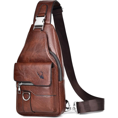 Sling Bag for Men Crossbody Chest Bag, PU Leather Over the Shoulder Purse Cross Body Sling Backpack for Travel