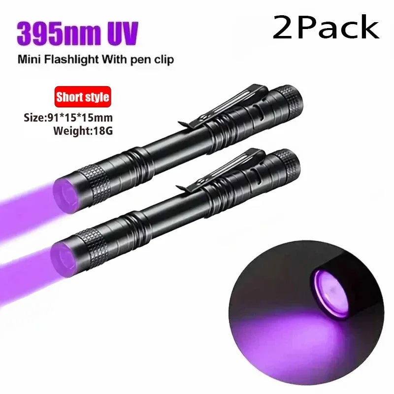 UV Flashlight 395nm Ultraviolet Torch With Pen Clip Portable AAA Batteries Used Violet Light Pet Urine Scorpion Detector UV Lamp - Urbizia