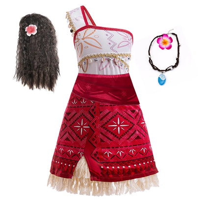 Girls Moana 2 Movie Dress – Halloween Party Adventure Costume & Princess Outfit with Vaiana Pet Pig Accessories