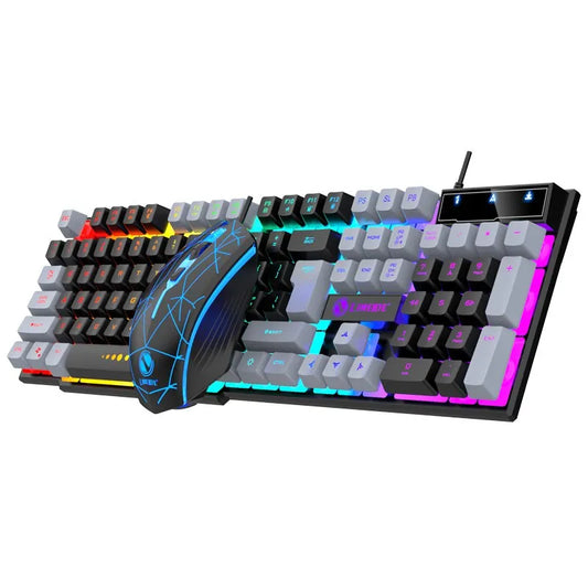 Gaming Tri-Color Combo: Silent Mech-Feel Membrane Keyboard & Tactile Mouse, Wired RGB for PC/Laptop