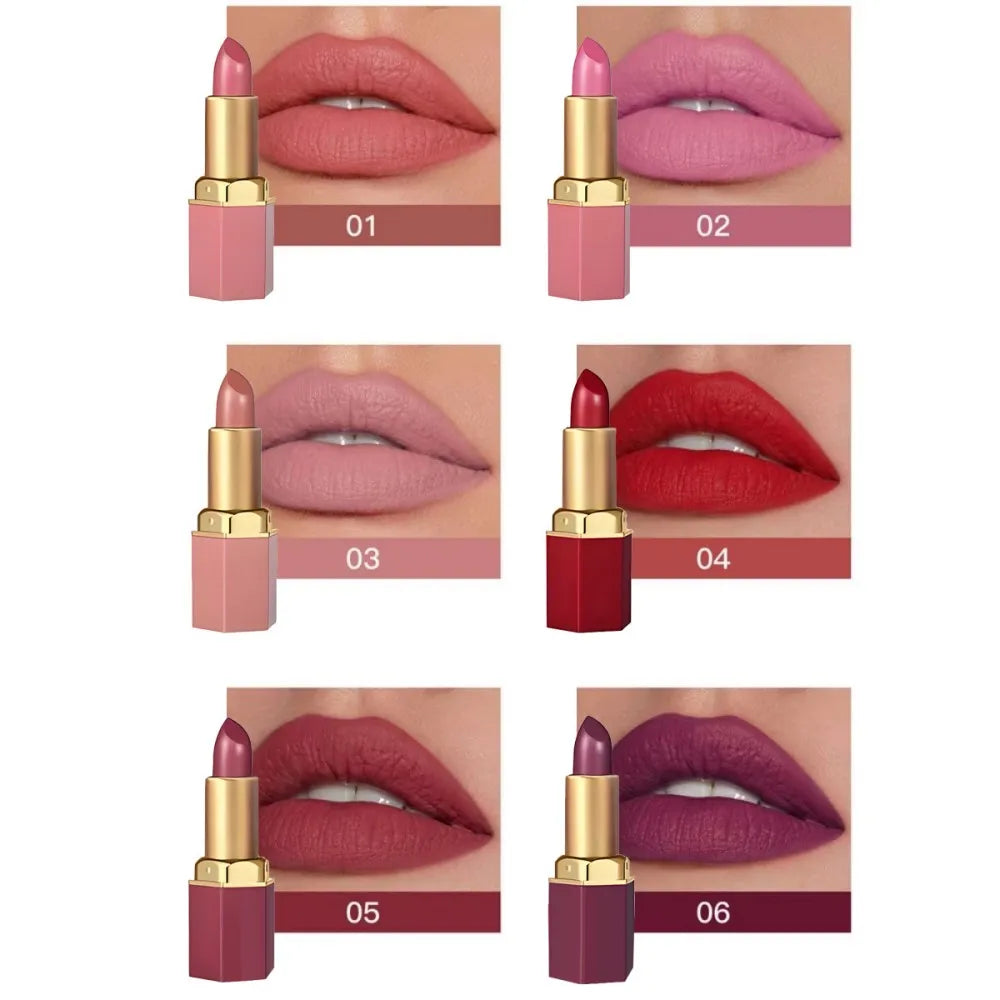 6-Color Matte Lipstick Set – Long-Lasting Velvet Finish