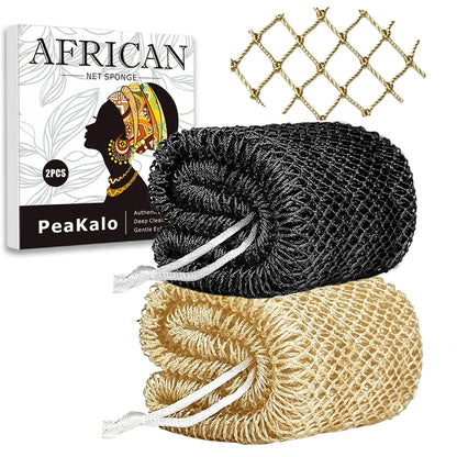 PeaKalo Authentic African Net Sponge-2Pcs Exfoliating Bath Shower Loofah Sponge, Gentle Back Scrubber for All Skin Types,Durable