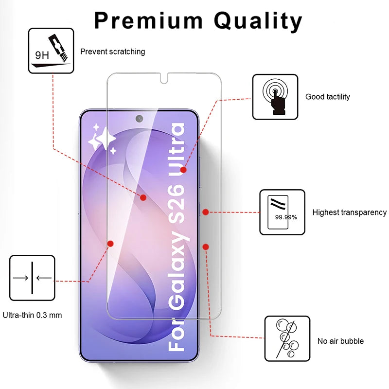 4-1Pcs 9H Tempered Glass For Samsung Galaxy S 26 S26 Ultra Plus S26Ultra S26+ 5G Unlock Screen Protector Explosion-Proof HD Film
