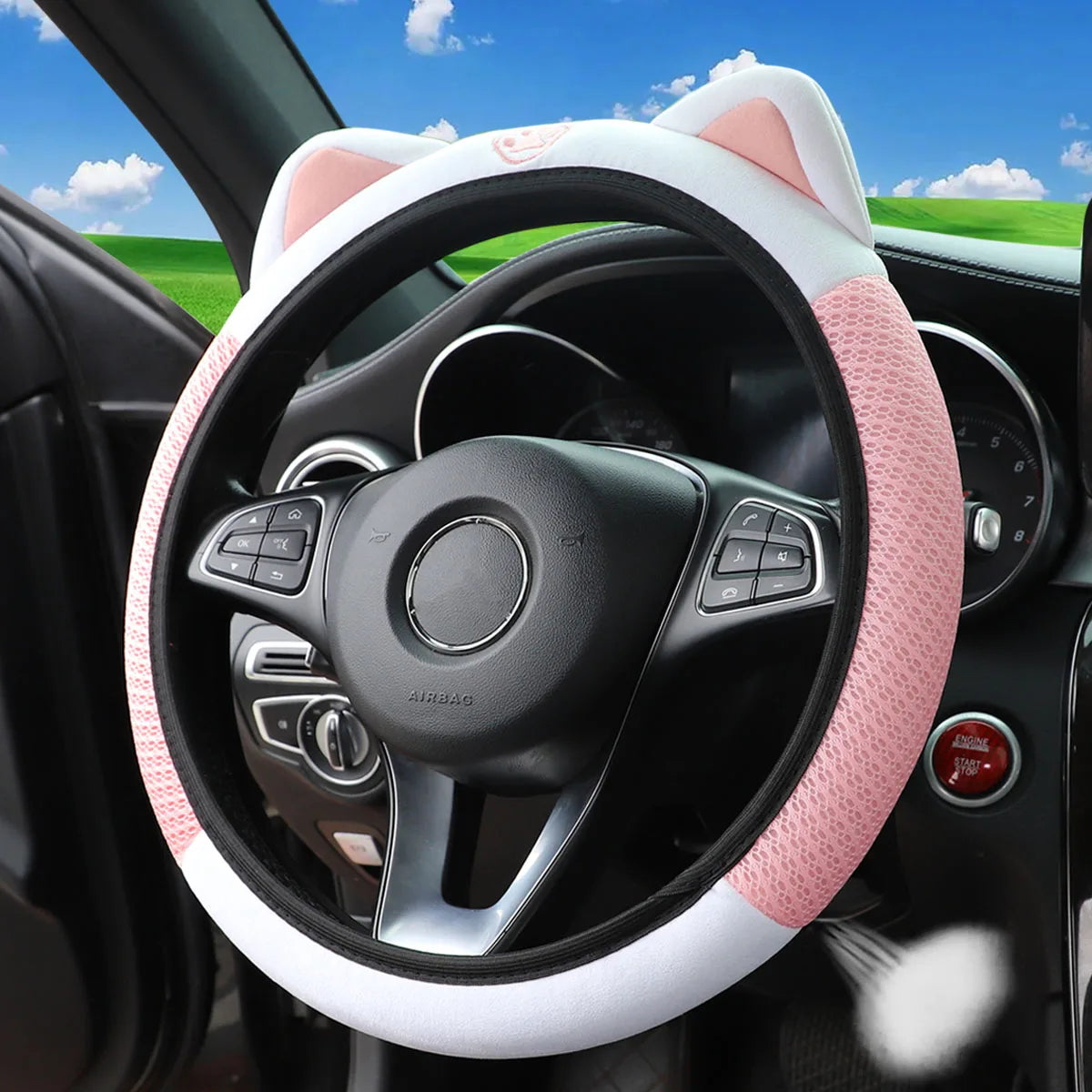1 breathable mesh cloth cute kitten car without inner ring steering wheel cover fits 14.5-15 inch automotive supplies