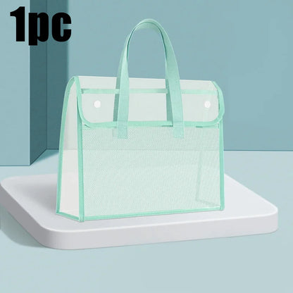 PVC Clear Green Organizer Tote: Multi-Pocket Storage Bag for School Supplies & Office Essentials