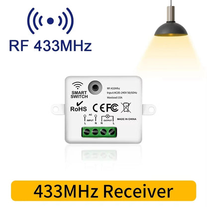 RF 433MHz Wireless  10A Relay Receiver Remote Control Light Switch 220V 110V Mini Round Button Wall Panel Switch For LED Lamp