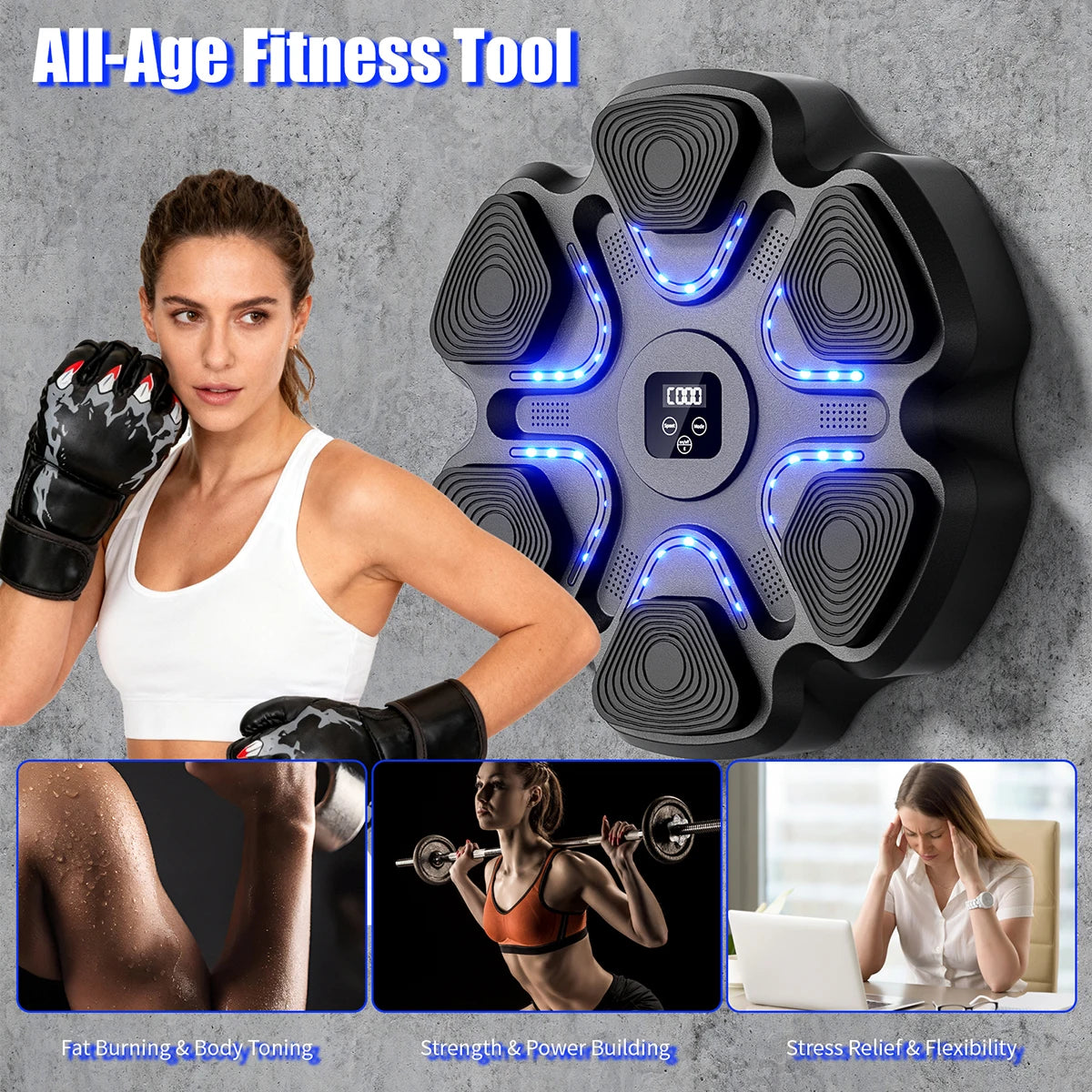 Music Boxing Machine for Adults and Kids, Smart Bluetooth Boxing Training Equipment with Gloves for Home,Office and Gym