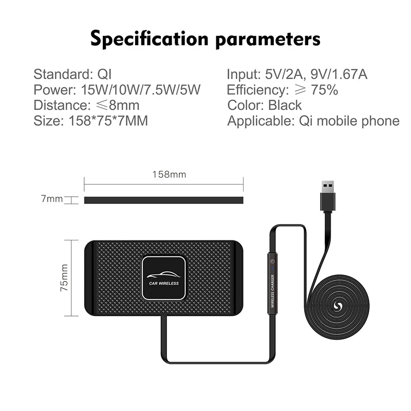Car Wireless Charger Mat Silicone Non-Slip Pad for iPhone 17 16 15 14 Pro Max Samsung Car Wireless Phone Charger Fast Charging