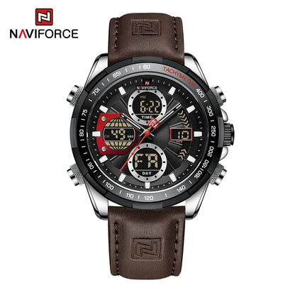 2022 NAVIFORCE Sport Watches for Men Strong Luminous Dual Display Waterproof Quartz Genuine Leather Wristwatch Relogio Masculino