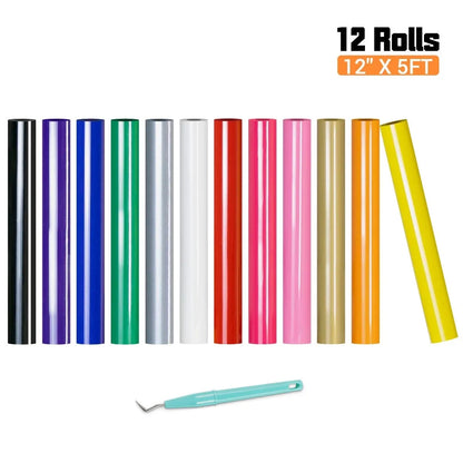 HTVRONT 12/6 Pack 12inX5ft Multi Colors Heat Transfer Vinyl Roll for Cricut T-shirt Printing DIY Iron on HTV Film Christmas Gift
