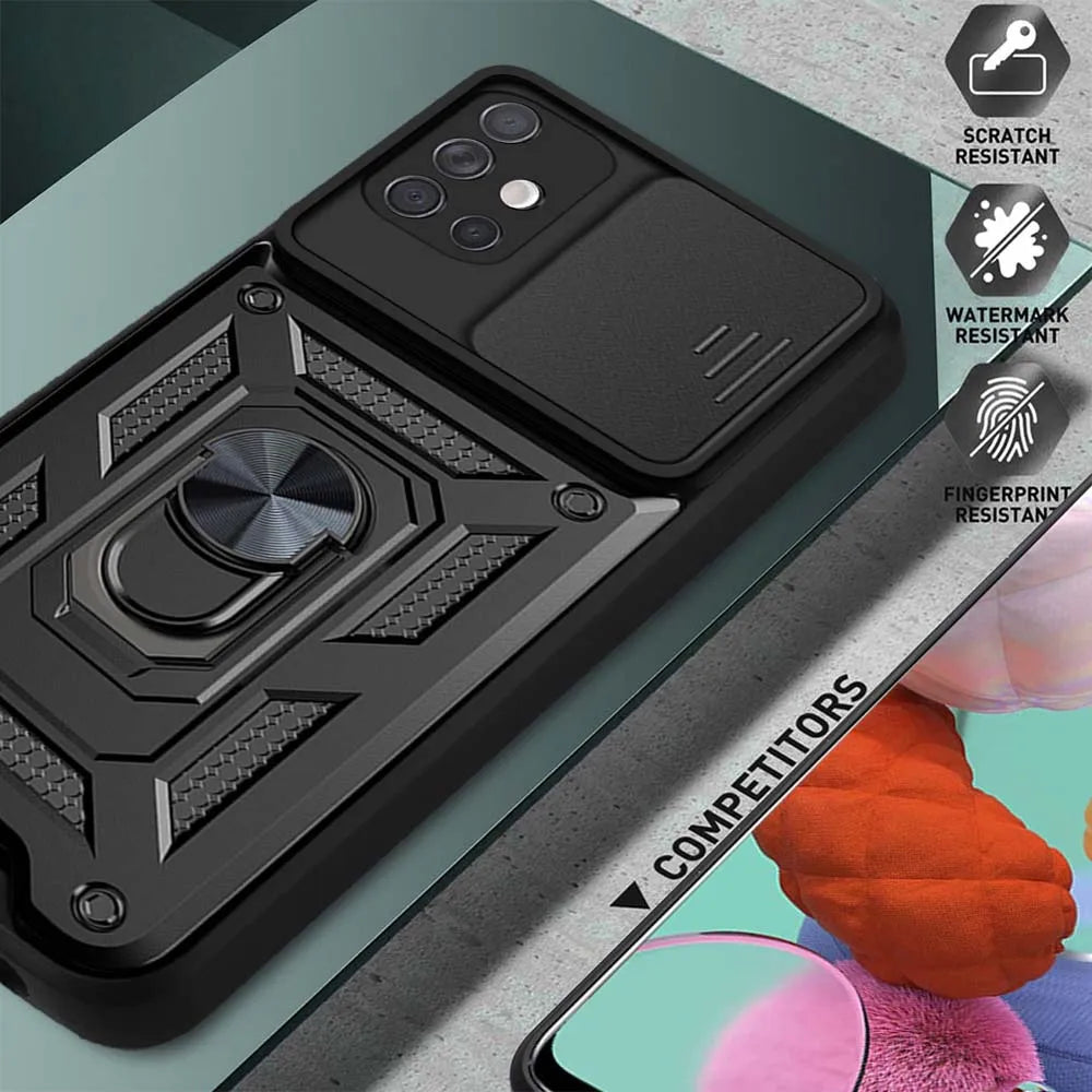 Case For Samsung Galaxy A71 A51 A73 A72 A53 A52 A33 A32 A34 A35 A23 A24 A25 Slide Camera Protector 360 Ring Armor PC Hard Cover