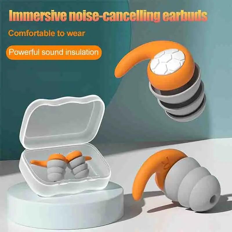 1 Pair of Soft Silicone Earplugs with Noise Cancellation, Waterproof, Comfortable To Wear, Suitable for Sleeping and Swimming