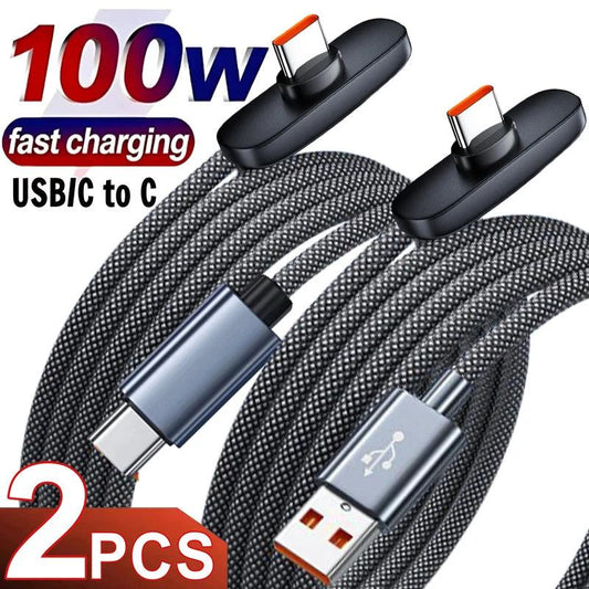 100W USB C To TypeC Cable 90 Degree Data Cable for IPad MacBook Pro for Xiaomi Samsung Huawei Fast Charging Dual TypeC Data Cord