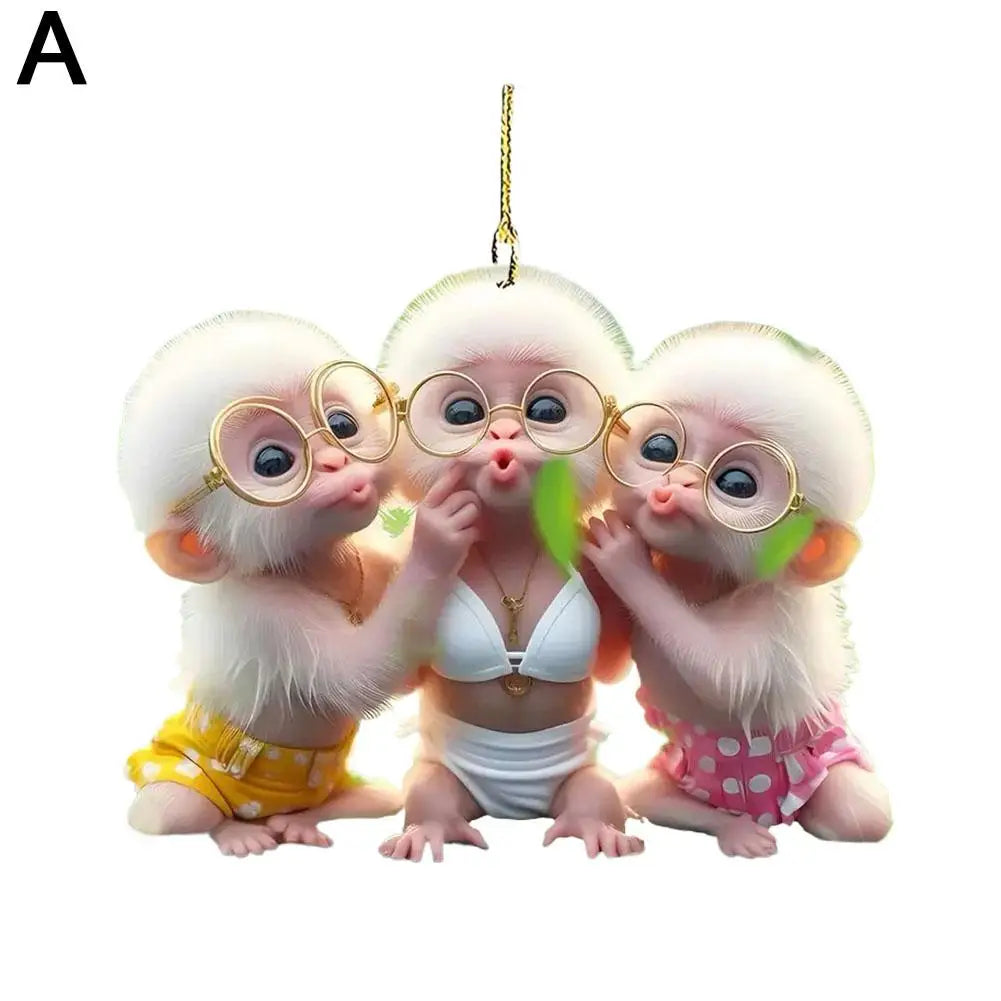 2D Acrylic Monkey Pendant Personalized Decor Pendant Christmas Monkey Pendant Acrylic Ornament For Car Cartoon Xmas Tree Decor