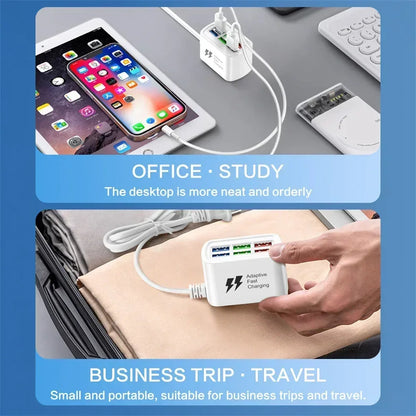 Fast USB Charger 6 in 1 Power Strip Desktop Charging Station Fast Charging 1m Cord USB HUB Adapter Socket for iPhone 16 Home - Urbizia
