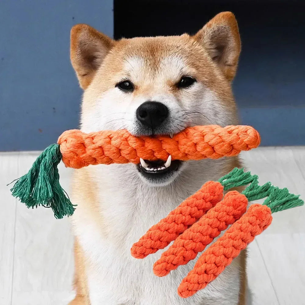 1Pcs Carrot Dog Bite Rope Pet Dog Toys Safe Durable Braided Bite Dog Chew Toys Resistant Puppy Molar Cleaning Teeth Cotton Rope - Urbizia