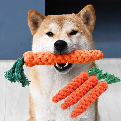 1Pcs Carrot Dog Bite Rope Pet Dog Toys Safe Durable Braided Bite Dog Chew Toys Resistant Puppy Molar Cleaning Teeth Cotton Rope - Urbizia