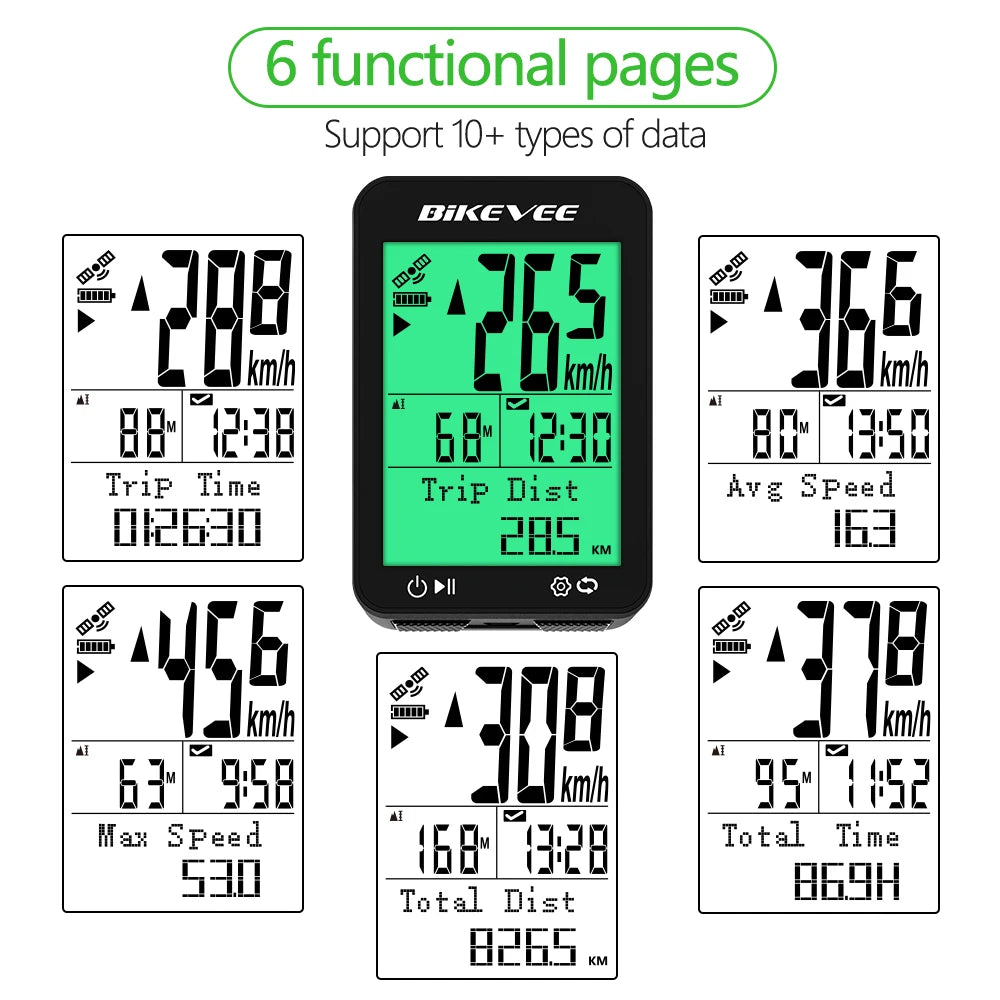 BIKEVEE 8 Kinds Multi-Language Wireless Bike Speedometer GPS Cycling Computer with Auto Backlight and Stand Waterproof Outdoor Bicycle Odometer Stopwatch Measurement Positioning MTB Road Tracker Bike Accessories