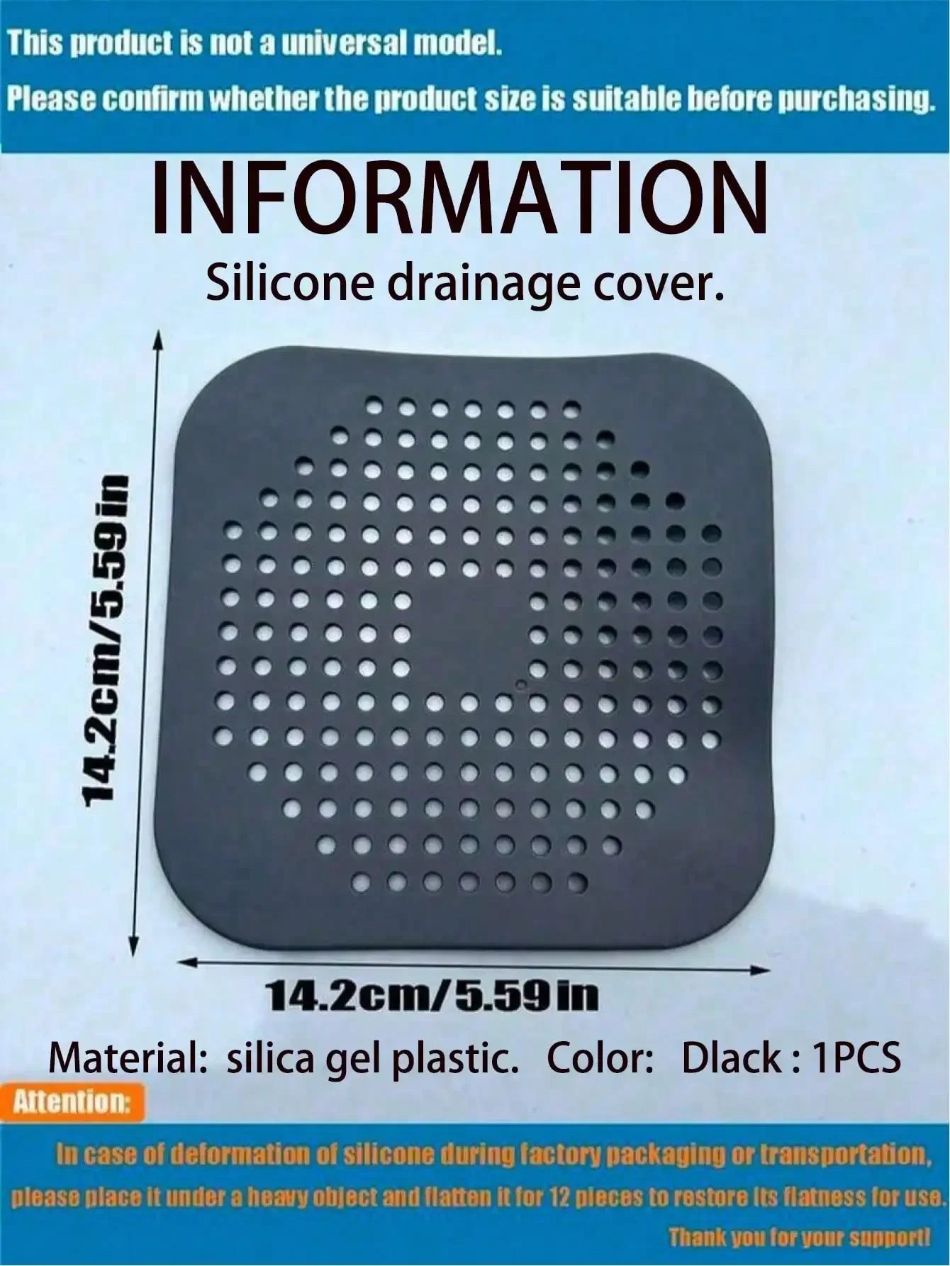 Silicone Hair Catcher with Suction Cup – Square Shower & Sink Drain Cover
