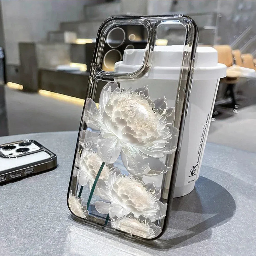 Floral Shockproof Transparent Silicone Phone Case for iPhone