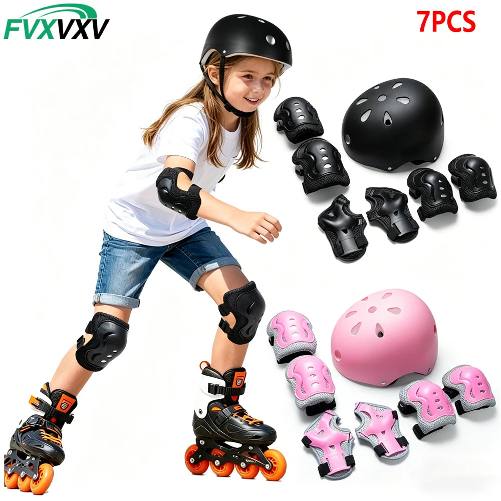 7PCS Kids Bike Helmet Set with Knee & Elbow Pads Wrist Guards,Adjustable Safety Helmet for Toddler Kids 3-10 Years Boys Girls