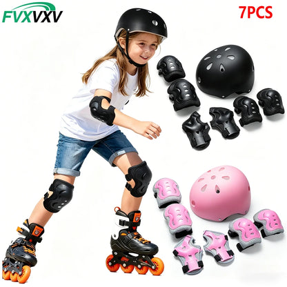 7PCS Kids Bike Helmet Set with Knee & Elbow Pads Wrist Guards,Adjustable Safety Helmet for Toddler Kids 3-10 Years Boys Girls