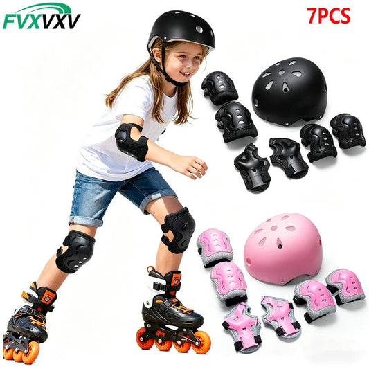 7PCS Kids Bike Helmet Set with Knee & Elbow Pads Wrist Guards,Adjustable Safety Helmet for Toddler Kids 3-10 Years Boys Girls