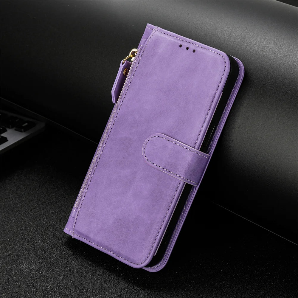 Zipper Leather Phone Wallet Case Book For Samsung Galaxy M62 M56 M55 M54 M53 M52 M36 M35 M34 M33 M32 M15 M12 F16 F06 Flip Cover