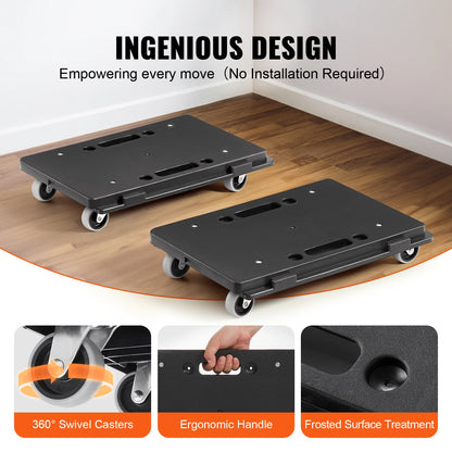 SucceBuy 2 Pack Furniture Mover Pallet Trolley 500 lbs Each Count with 4 Wheels Small Flat Dolly Cart for Industrial Machinery