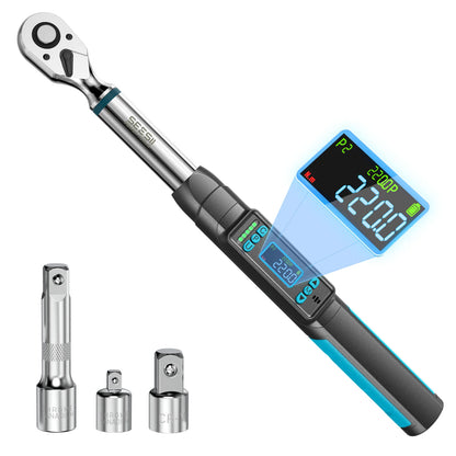 Seesii 3/8" Digital Torque Wrench 220Nm LCD Display Real-Time & Peak Modes Preset & Data Storage Dual Alarm for Bicycle Car
