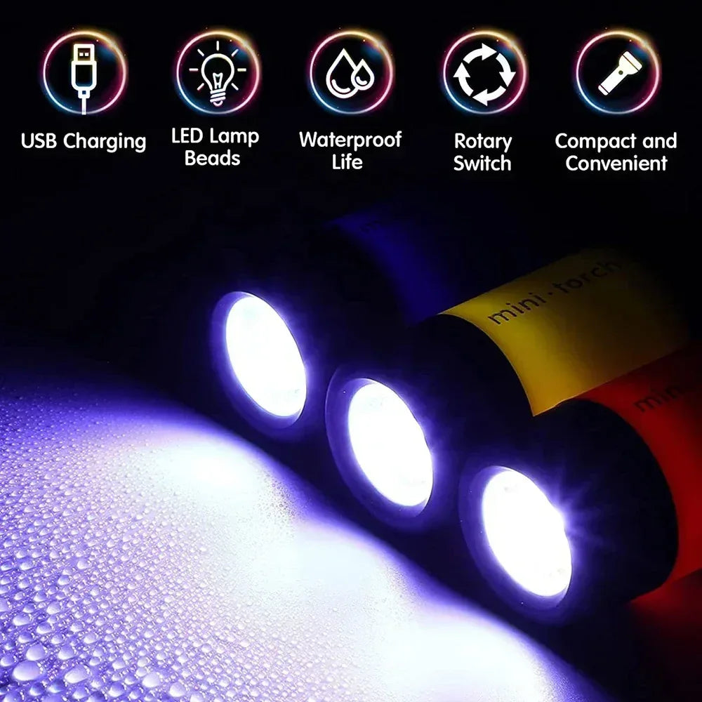 USB Rechargeable LED Multifunctional Strong Light Pocket Keychain Flashlight Waterproof Outdoor Hiking Camping Mini Flashlight - Urbizia