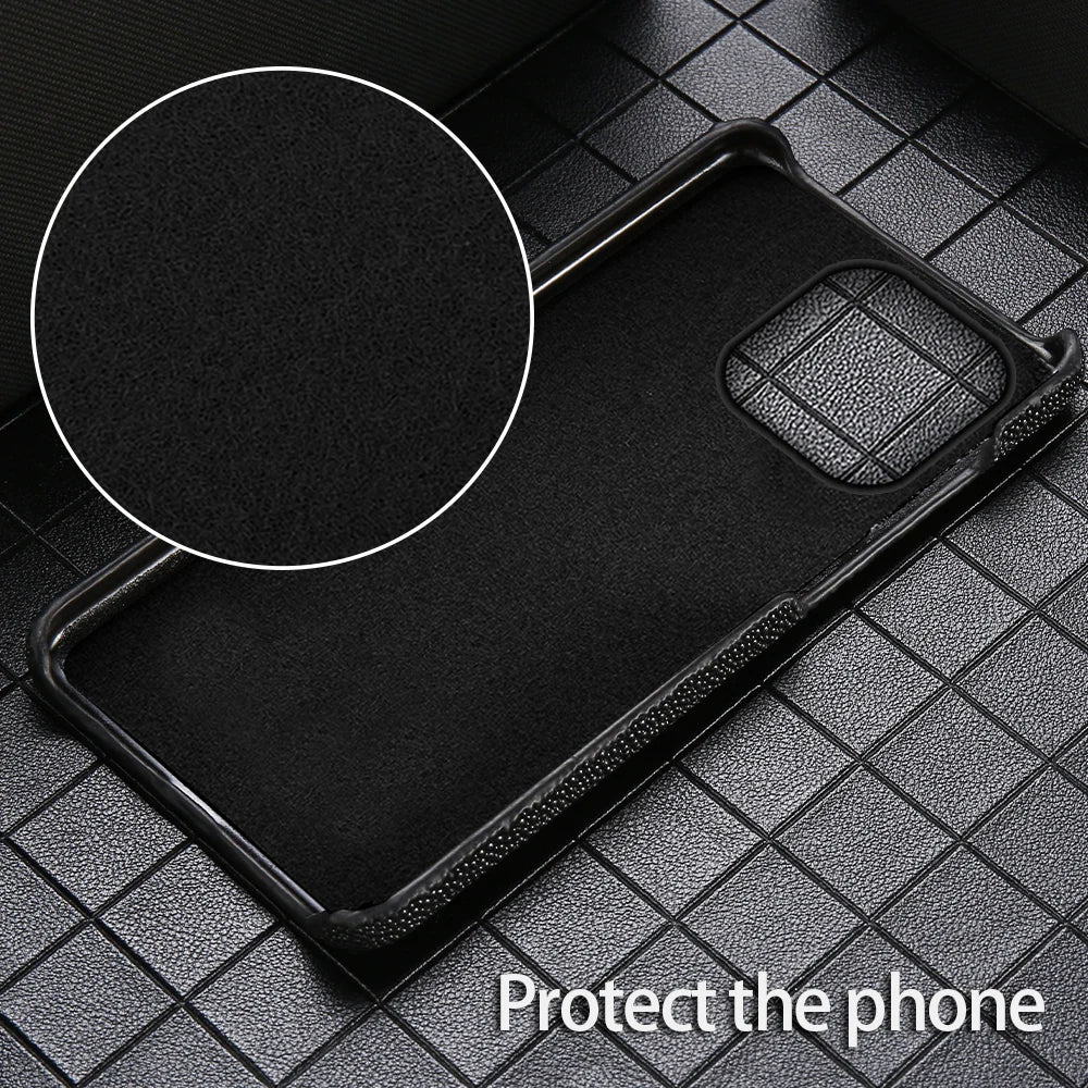 Genuine Leather Case for iPhone 17 Air 16 15 14 13 12 18 Pro Max Original Stingray Leather Back Cover Carcasa for iPhone 11 Pro