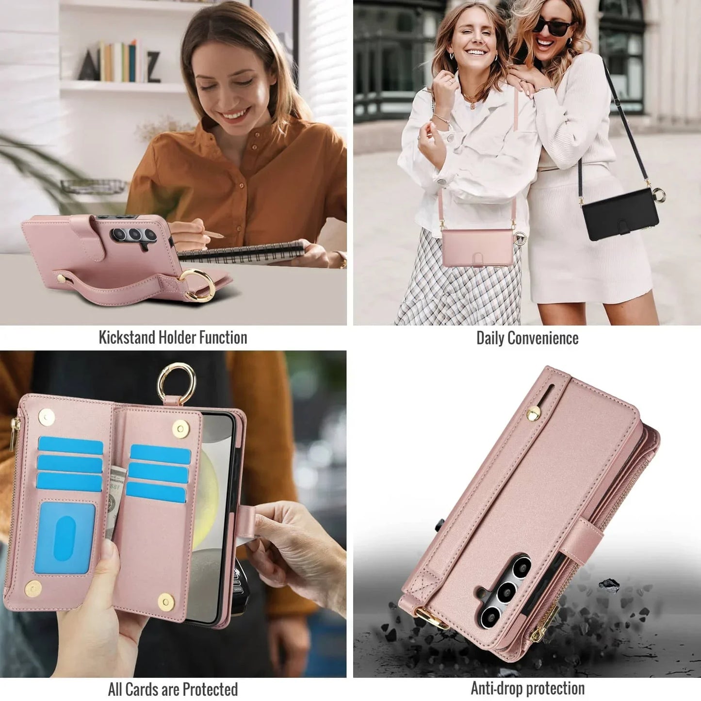 for Samsung Galaxy A55/A15/A54/A14/A73/A53/A13/A72/A52 Wallet case with Zipper Credit Card Holder RFID Blocking,Flip Folio Cover