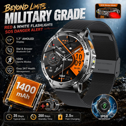 2026 New Military Outdoor Smart Watch Men 10ATM Waterproof Diving Heart Rate Monitor LED Flashlight Bluetooth Call Fitness Watch