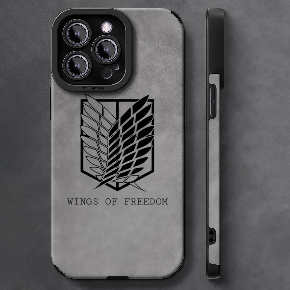 Luxury Leather Lambskin Shockproof Phone Case for IPhone 17 16 Pro Max Air 15 14 13 Max Attack on Titan