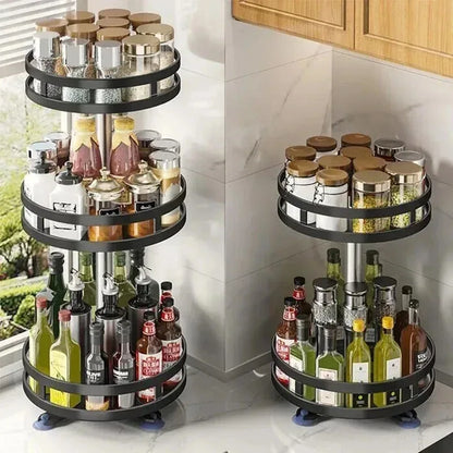 360° Rotating Kitchen Spice Storage Rack Organizer