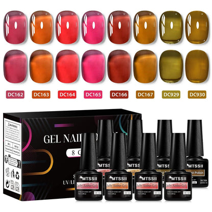 8PCS 7ml Jelly Nude Gel Nail Polish Kit with Gift Box Light Pink Translucent White Shimmer Glitter Soak Off UV LED Gel Varnish