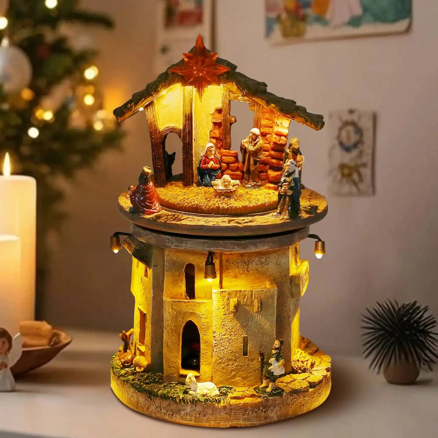 Animated Christmas Nativity Scene – Rotating Manger Figurine