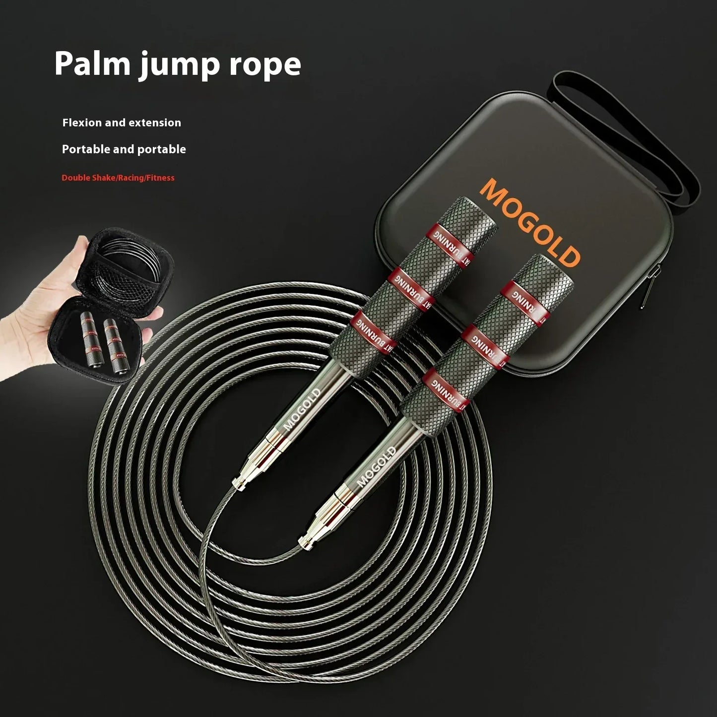 MOGOLD Telescopic Jump Rope – High-Speed Bearings, PVC Steel Cable & Light Case, Fitness Must-Have - Urbizia