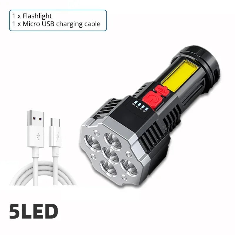 High-Power 7-LED Rechargeable Camping Flashlight with COB Side Light - Urbizia