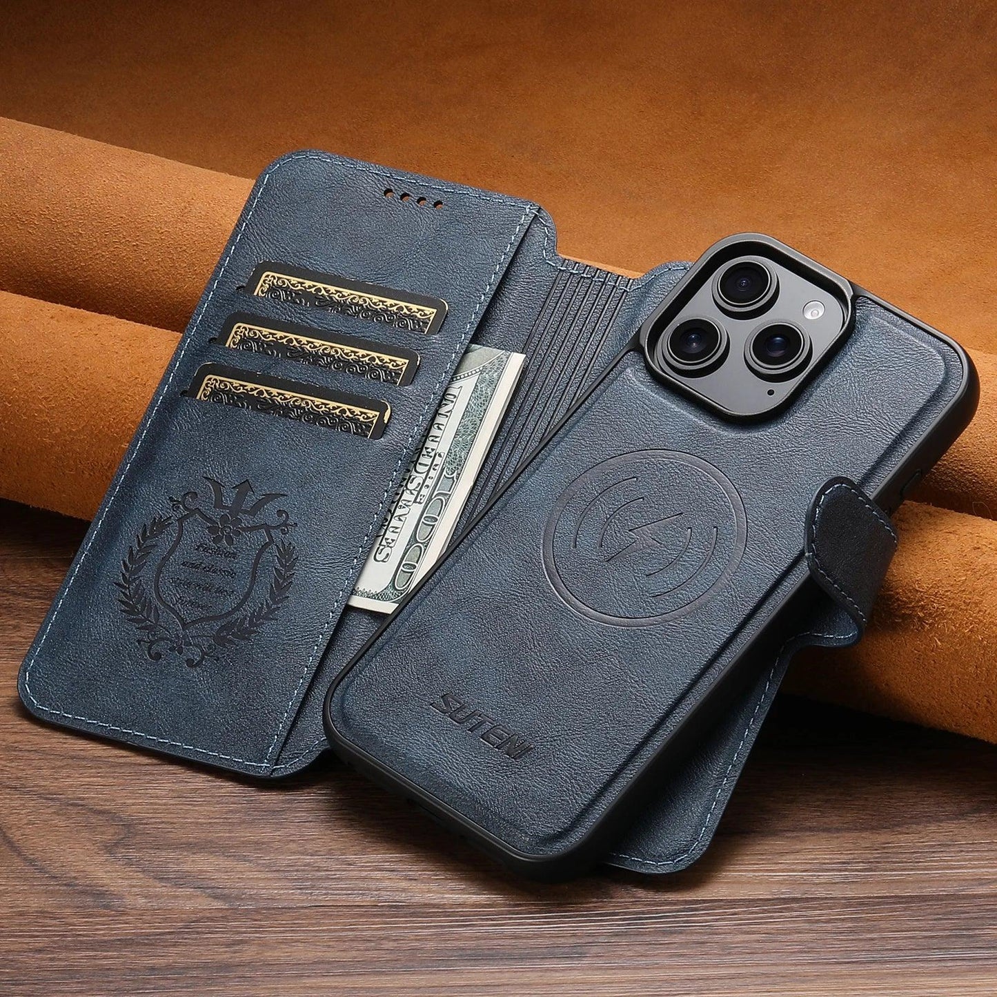 PU Leather Wallet Flip Case with Card Holder for iPhone