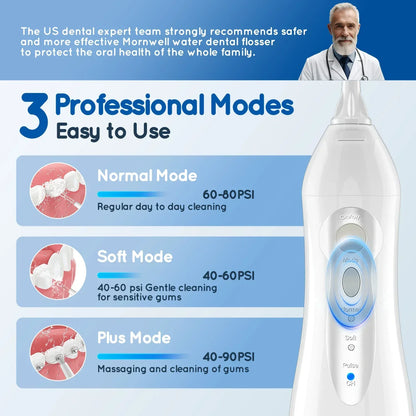 D52 Portable Cordless Water Flosser USB Rechargeable Water Jet Floss Tooth Pick 4 Jet Tip 300ml 3 Modes Teeth Clean for Travel - Urbizia
