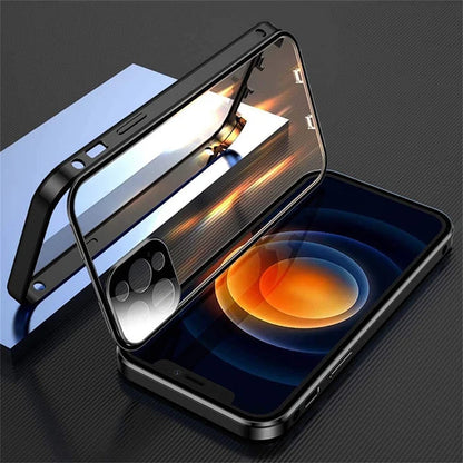 360°Full Protection Metal Magnetic Double-Sided Glass Lock Buckle Phone Case For iPhone 16 Pro Max 14 12 13 11 15 Pro Max Cover