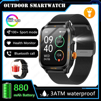 Outdoor Smartwatch Men GPS Sports 800mAh Battery Bluetooth Call Health 1.96-inch Screen Flashlight 3ATM Waterproof Smart Watch - Urbizia