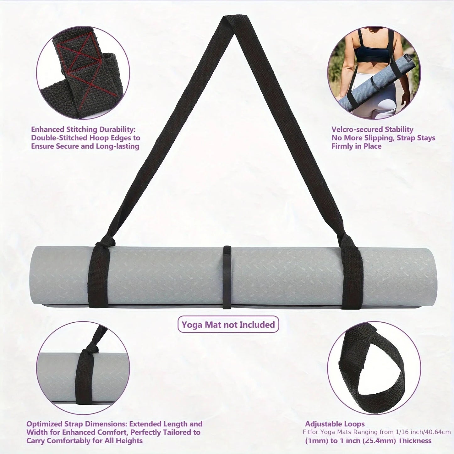 Adjustable Yoga Mat Storage Strap with Thickened Carrier - Multi-Purpose Fitness Strap Suitable for Yoga Mats, Gym Eq