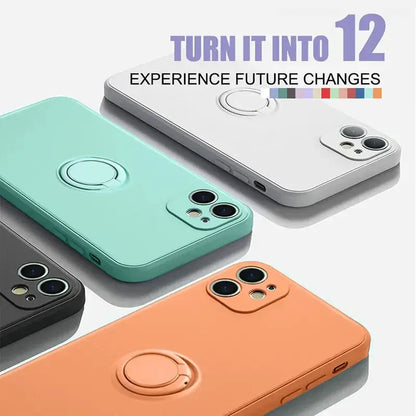 Liquid Silicone Magnetic Bracket Ring Phone Cases For IPhone 15 14 13 12 11 Pro Max Mini X XS XR 8 7 Plus Shockproof Back Cover