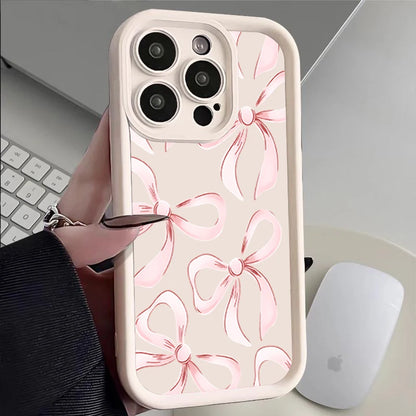 Soft TPU Case For  IPhone 17promax/17air 16 15 14 13 12 11 Pro Max X XS Anti-drop silicone phone case.Girl's pink ribbon bow