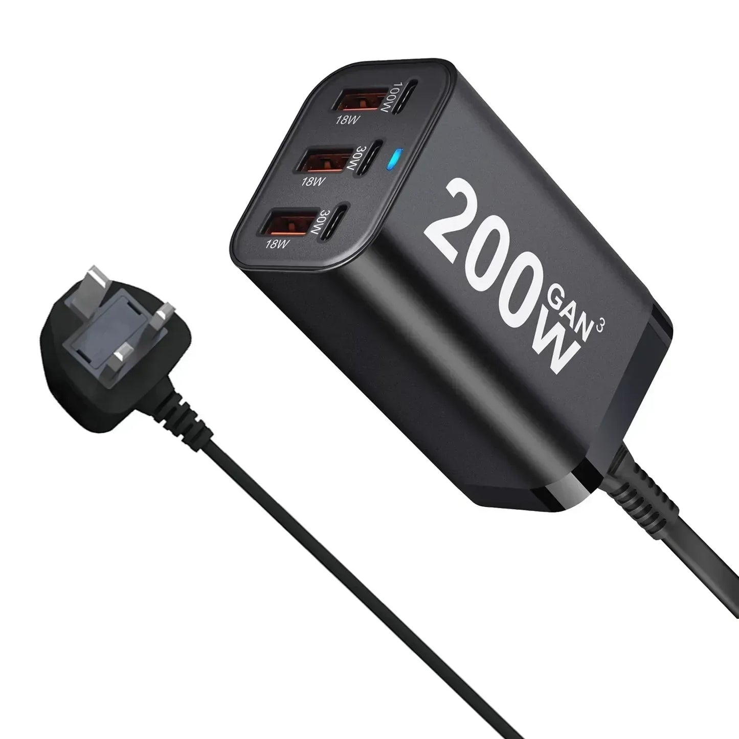USB C Fast 200W 6-Port Charging Fast GaN Charger Power Adapter For iPhone 14/13/12 Series, Samsung Galaxy S23/S22/S21 - Urbizia