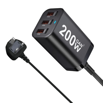 USB C Fast 200W 6-Port Charging Fast GaN Charger Power Adapter For iPhone 14/13/12 Series, Samsung Galaxy S23/S22/S21 - Urbizia